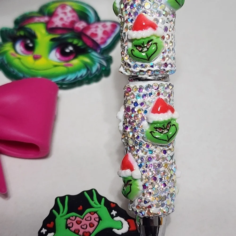 Grin Acrylic Rhinestone Pen Christmas Focal Beads Glitterback‎ Monster Xmas